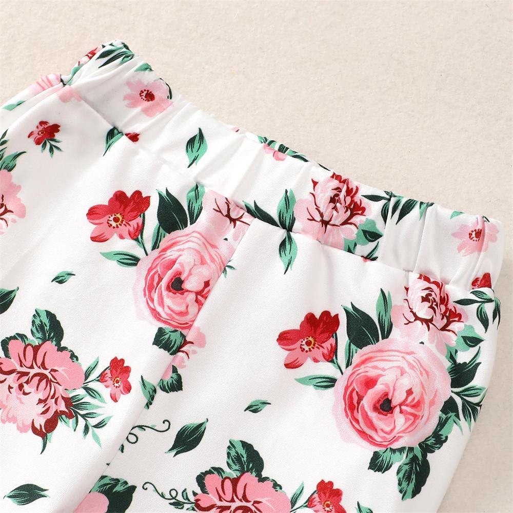 3PCS Stylish Cute Floral Print Long Sleeve Baby Girl Set