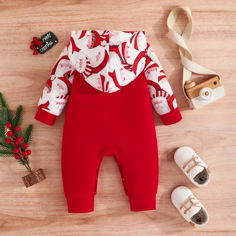 Merry Christmas Letter Santa Claus Printed Hoodie Baby Jumpsuit