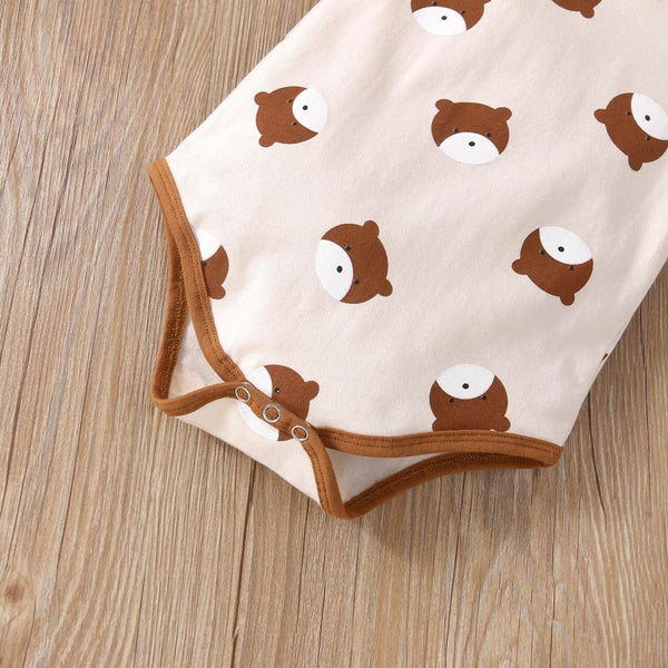 3PCS Lively Bear Printed Long Sleeve Baby Set