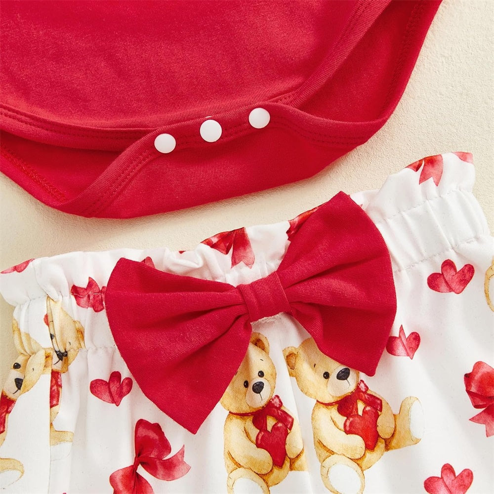 3PCS My First Valentine's Day Letter Bear Print Baby Set