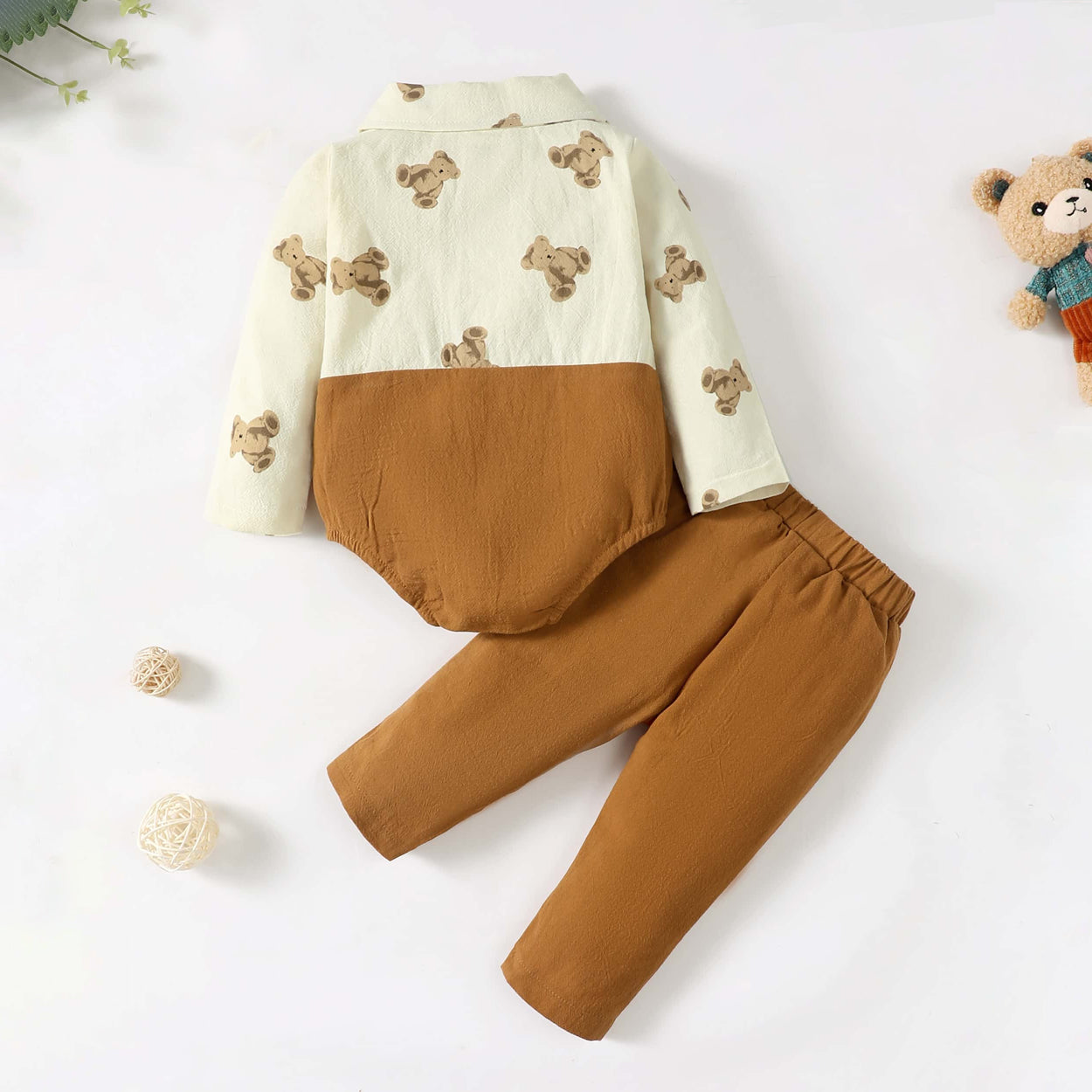 2PCS Timeless Bear Print Long Sleeve Baby Set