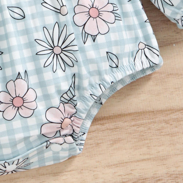 2PCS Plaid Floral Printed Baby Romper