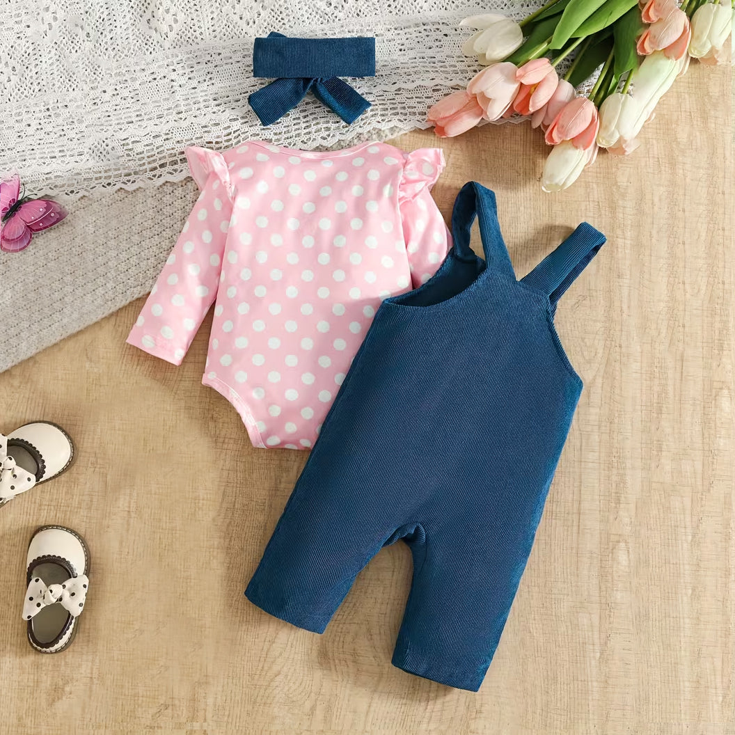 3PCS Cute Elephant Polka Dots Printed Baby Set