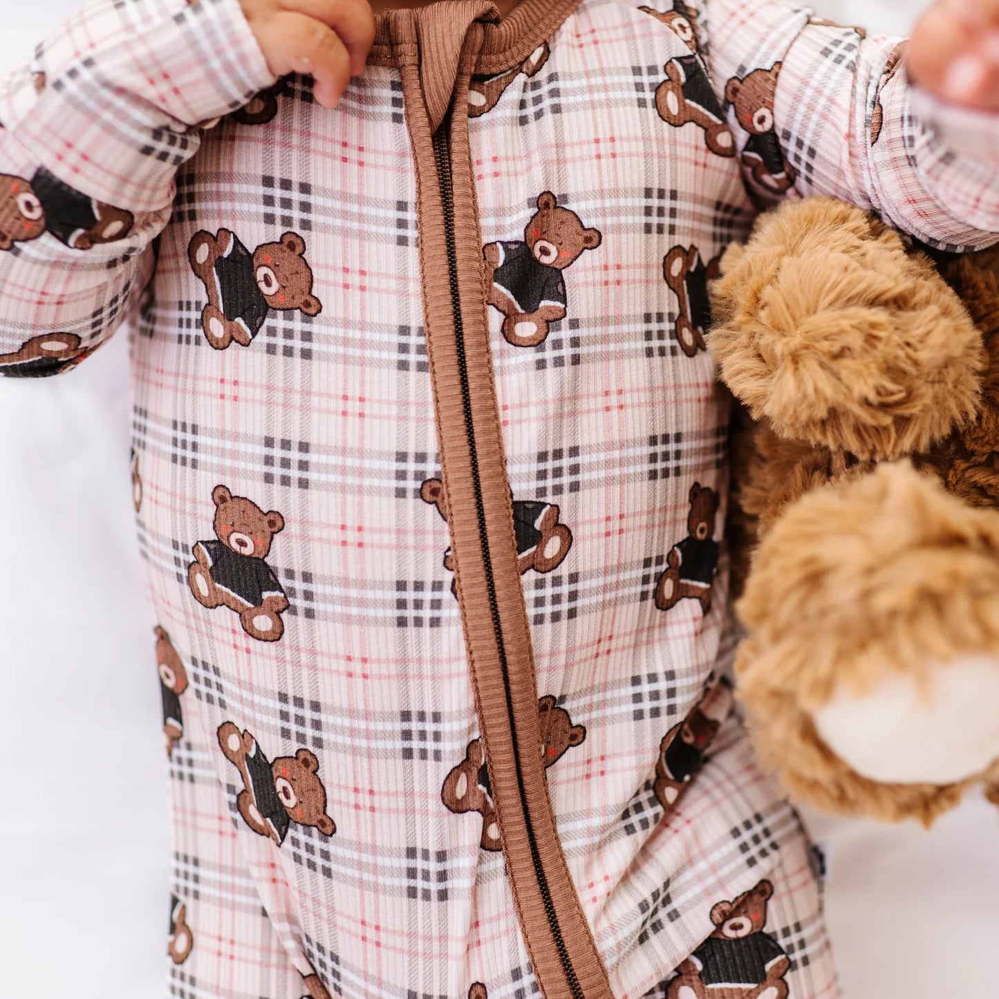 Adorable Bear Plaid Printed Baby Jumpsuit