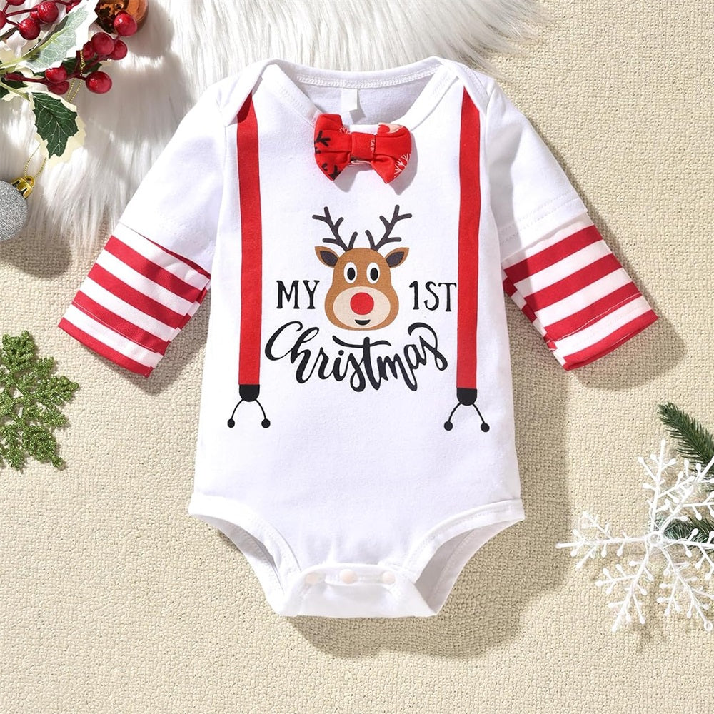 3PCS My 1st Christmas Letter Wapiti Print Baby Boy Set