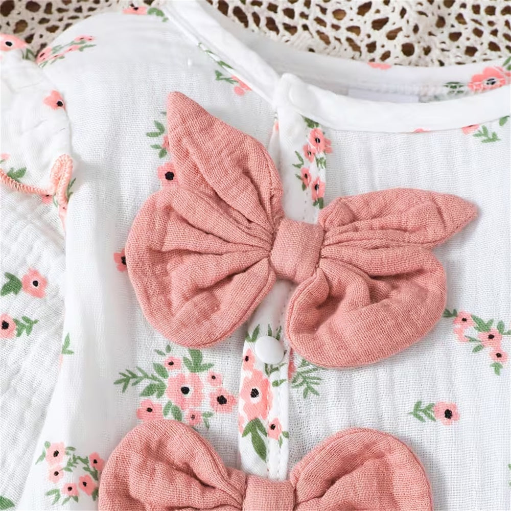 2PCS Casual Floral Printed Long Sleeve Baby Jumpsuit