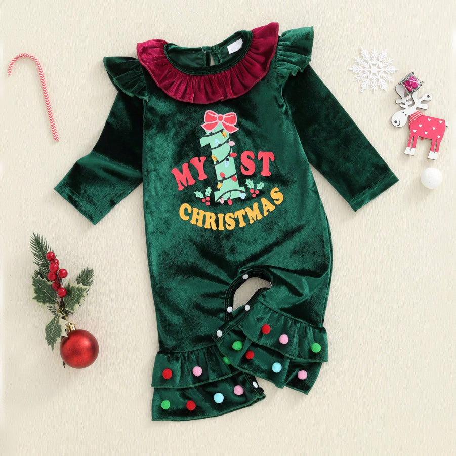 My 1st Christmas Letter Print Long Sleeve Baby Jumpsuit