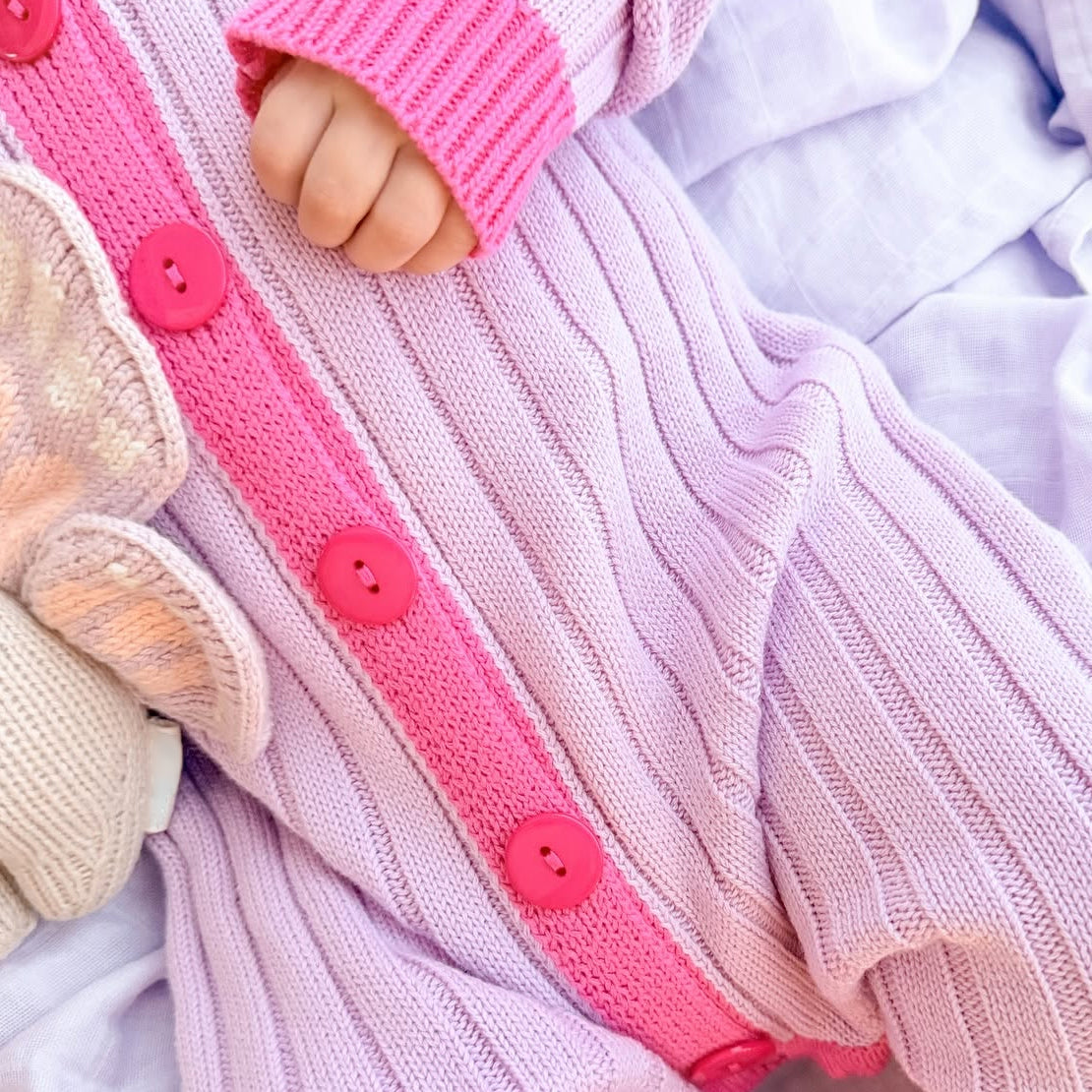 2PCS Dreamy Color Blocking Knit Long Sleeve Baby Jumpsuit