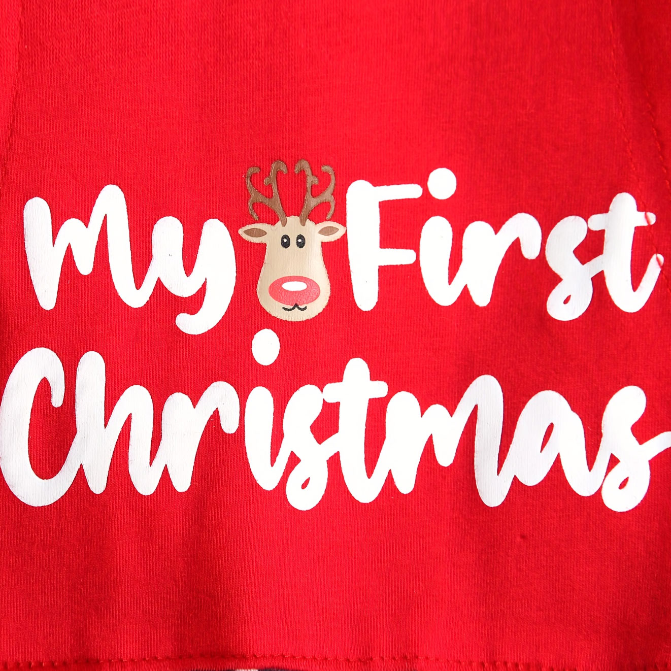 2PCS My First Christmas Letter Santa and Reindeer Print Baby Jumpsuit