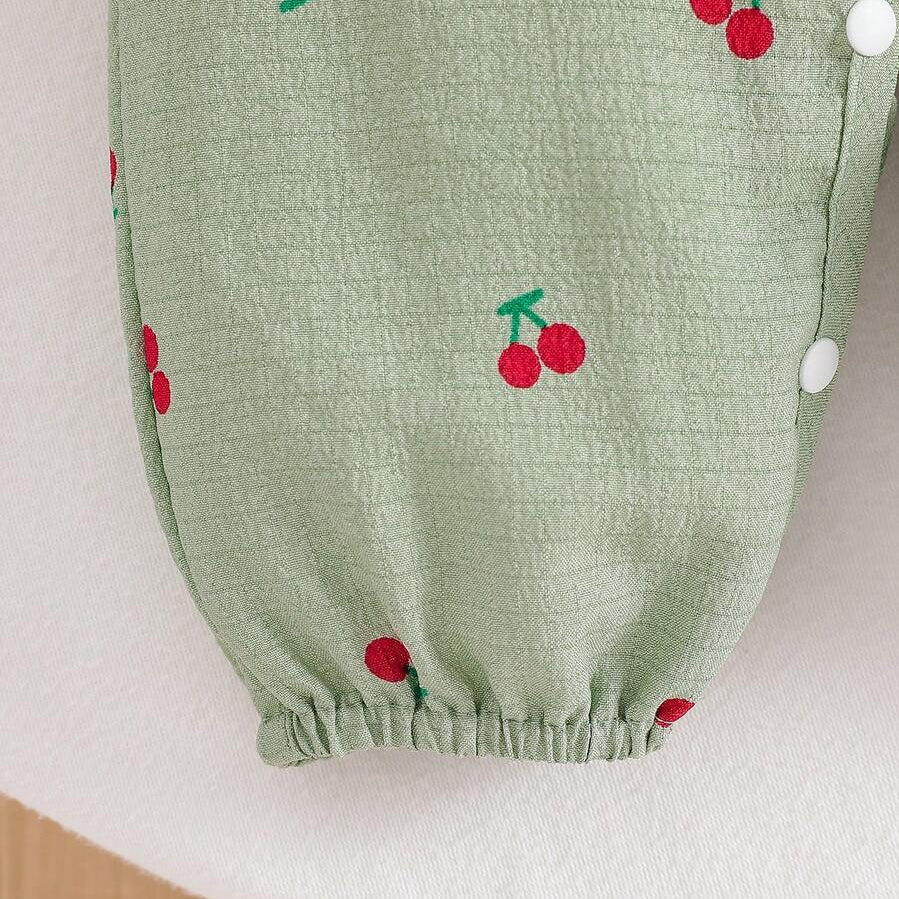 2PCS Fresh Cherry Print Bow Long Sleeve Baby Jumpsuit