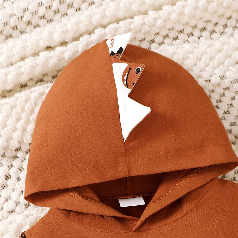 2PCS Casual Dinosaur Print Long Sleeve Baby Hooded Set