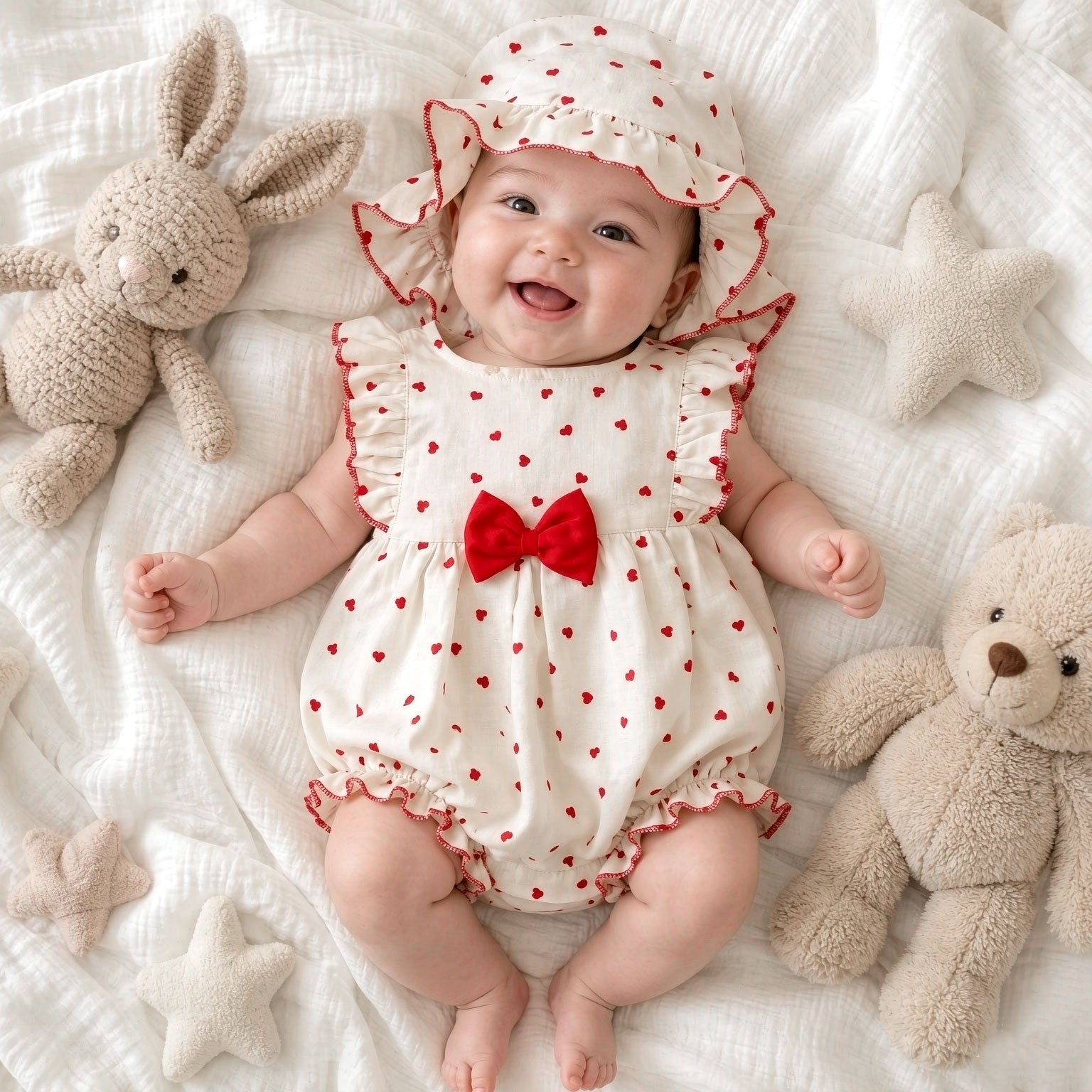 2PCS Sweet All-Over Heart Printed Flutter Sleeve Baby Romper