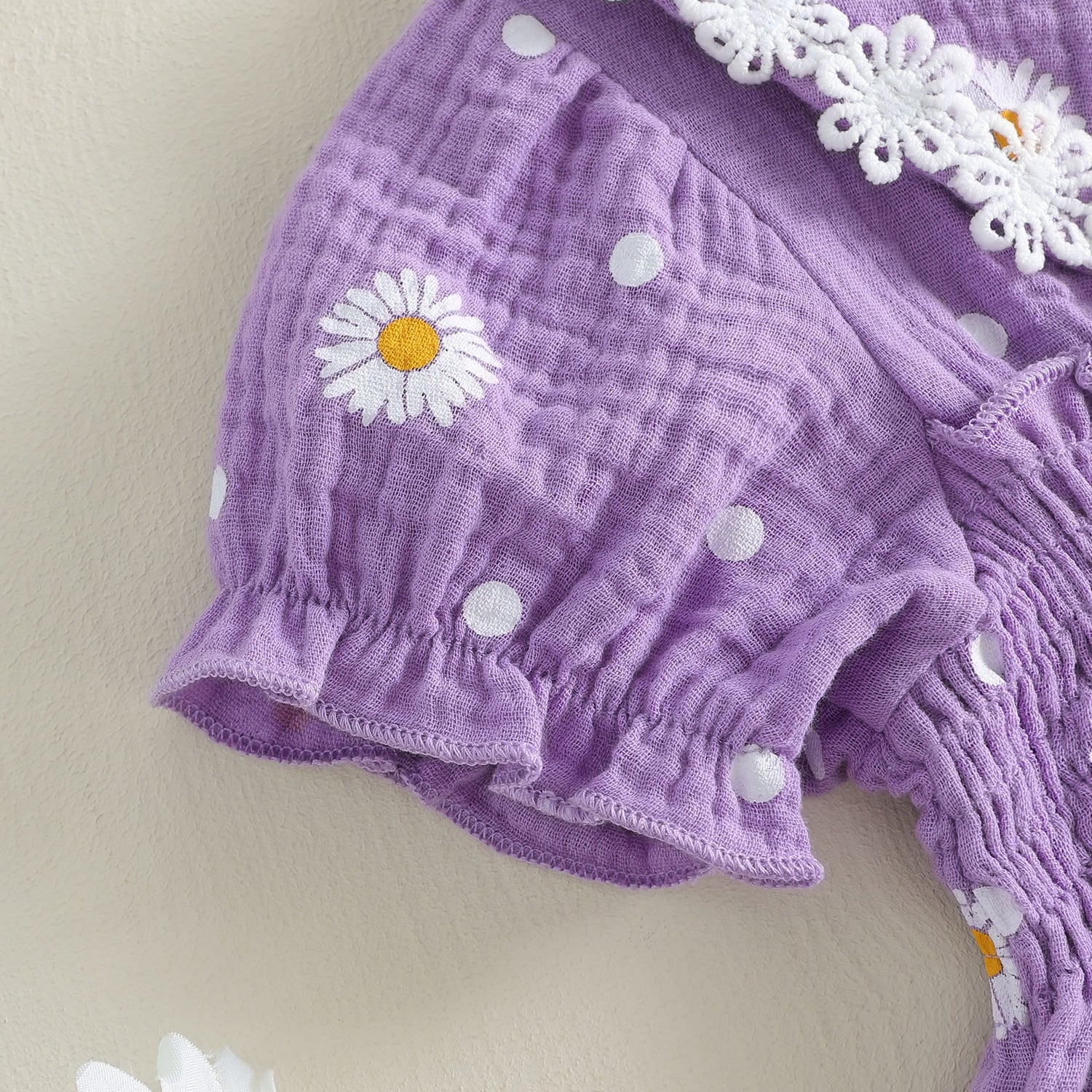 Dreamy Daisy Printed Eyelet Lace Short Sleeve Baby Romper