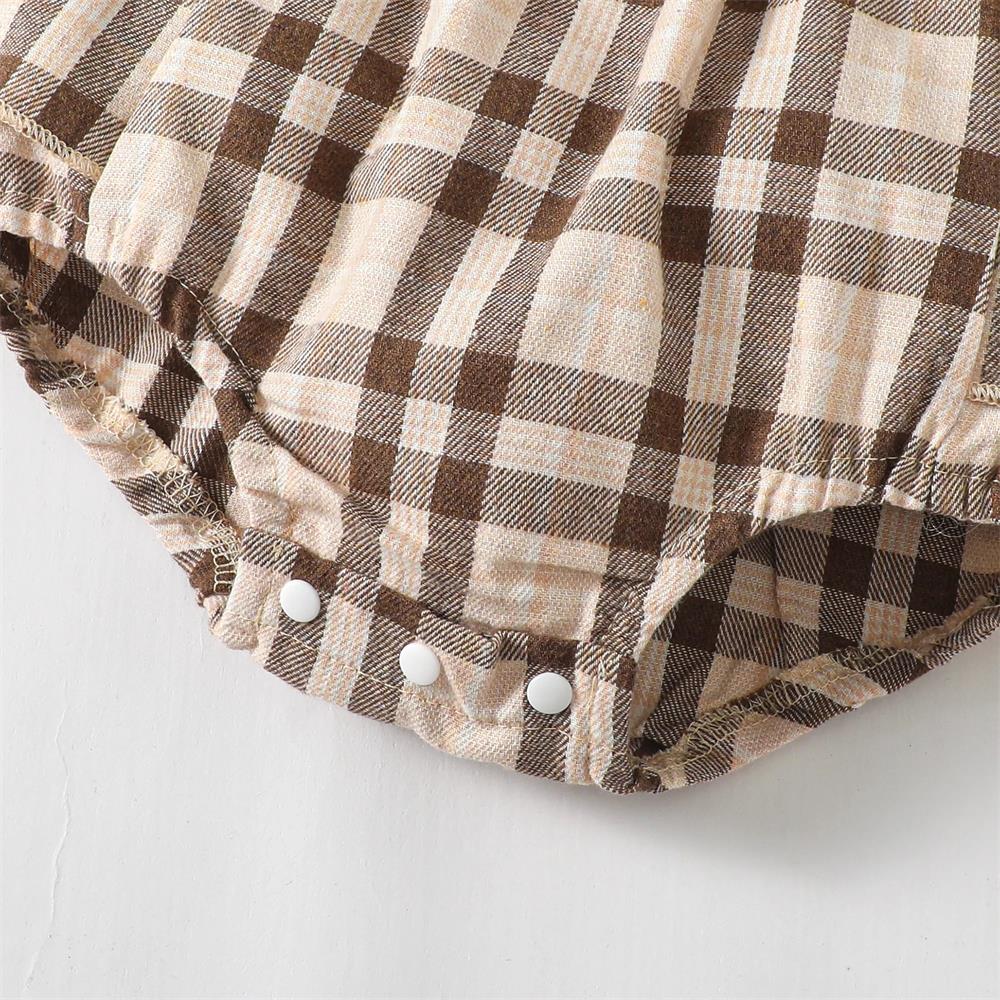 2PCS Adorable Plaid Print Long Sleeve Baby Romper