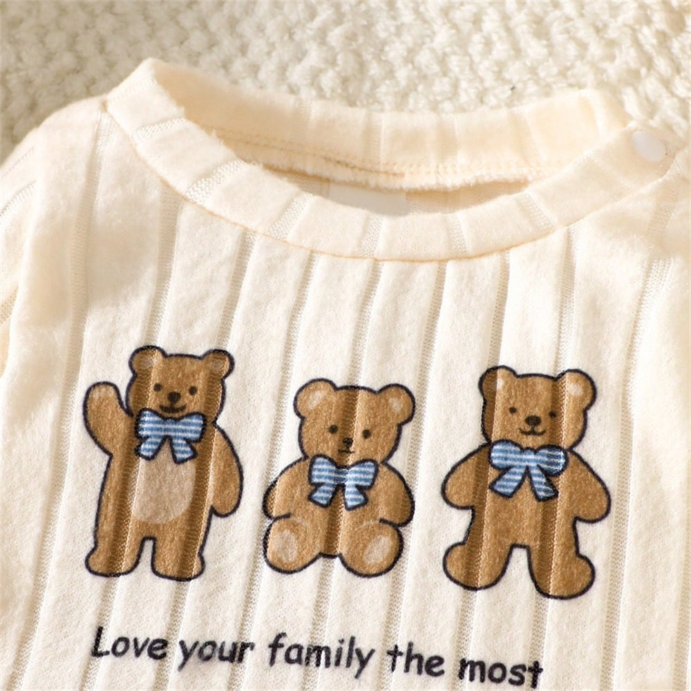 2PCS Casual Cute Bear Printed Long Sleeve Baby Set