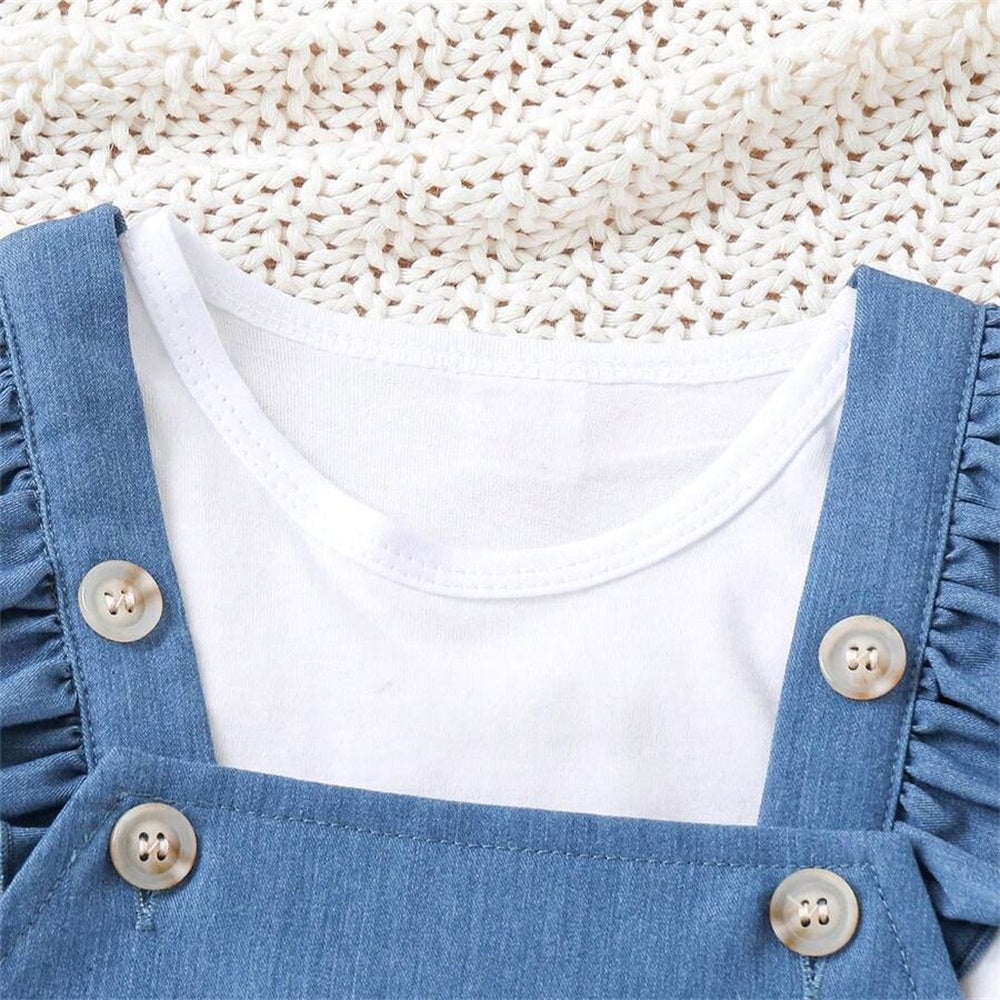 2PCS Summer Strawberry Embroidery Short Sleeve Baby Overalls Set