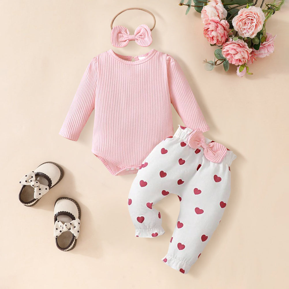 3PCS Delightful Heart Printed Long Sleeve Baby Set