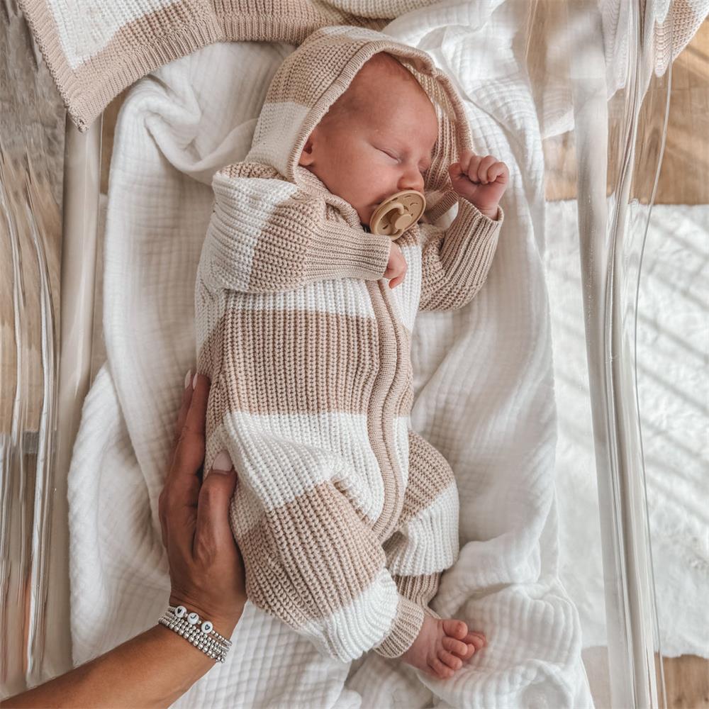 Chunky Knit Hooded Long Sleeve Baby Jumpsuit