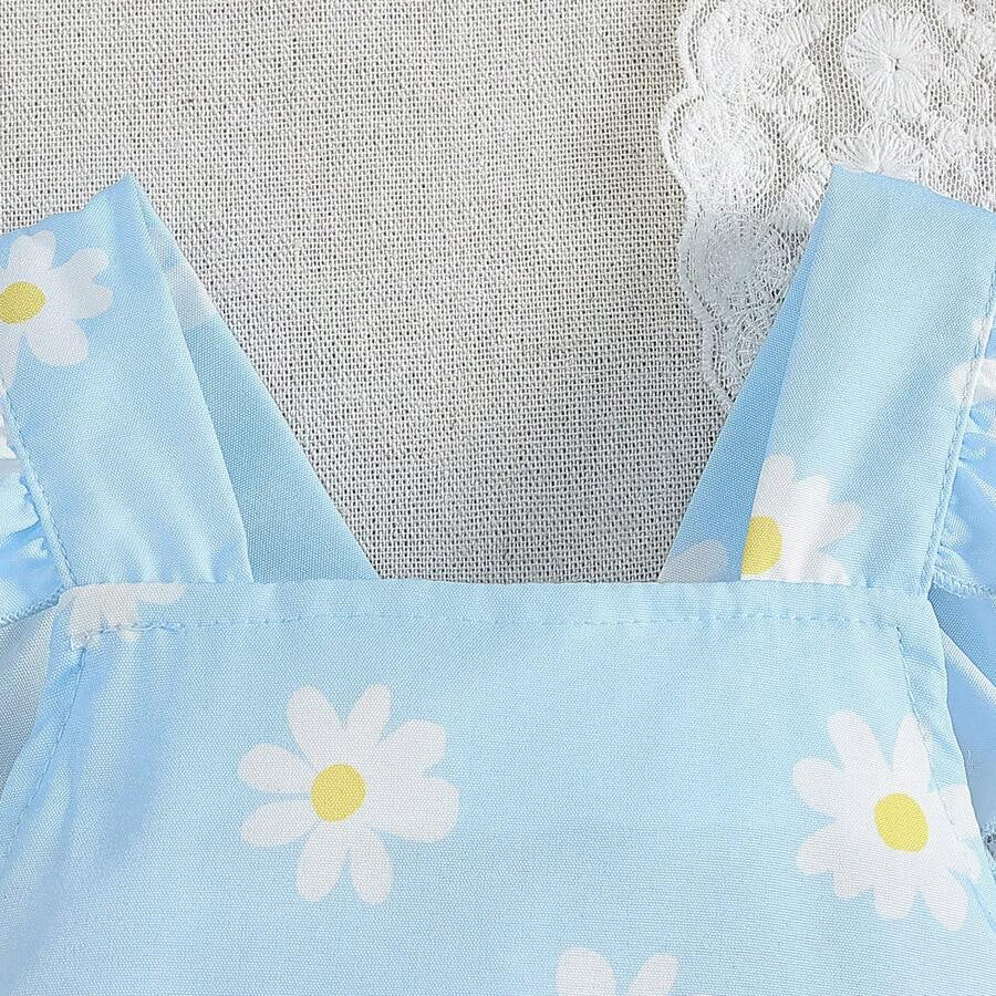 Sweet Daisy Print Flutter Sleeve Baby Girl Romper