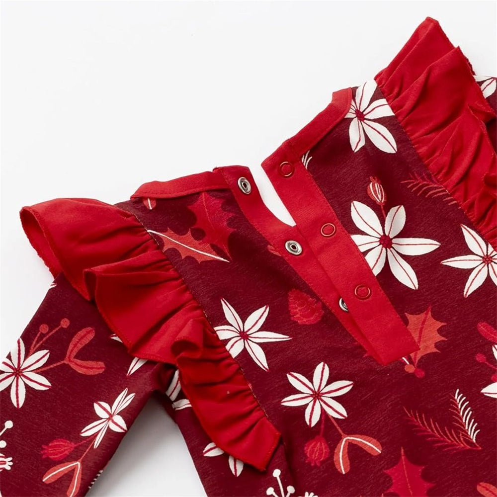 Pretty Floral Print Frill Long Sleeve Baby Jumpsuit