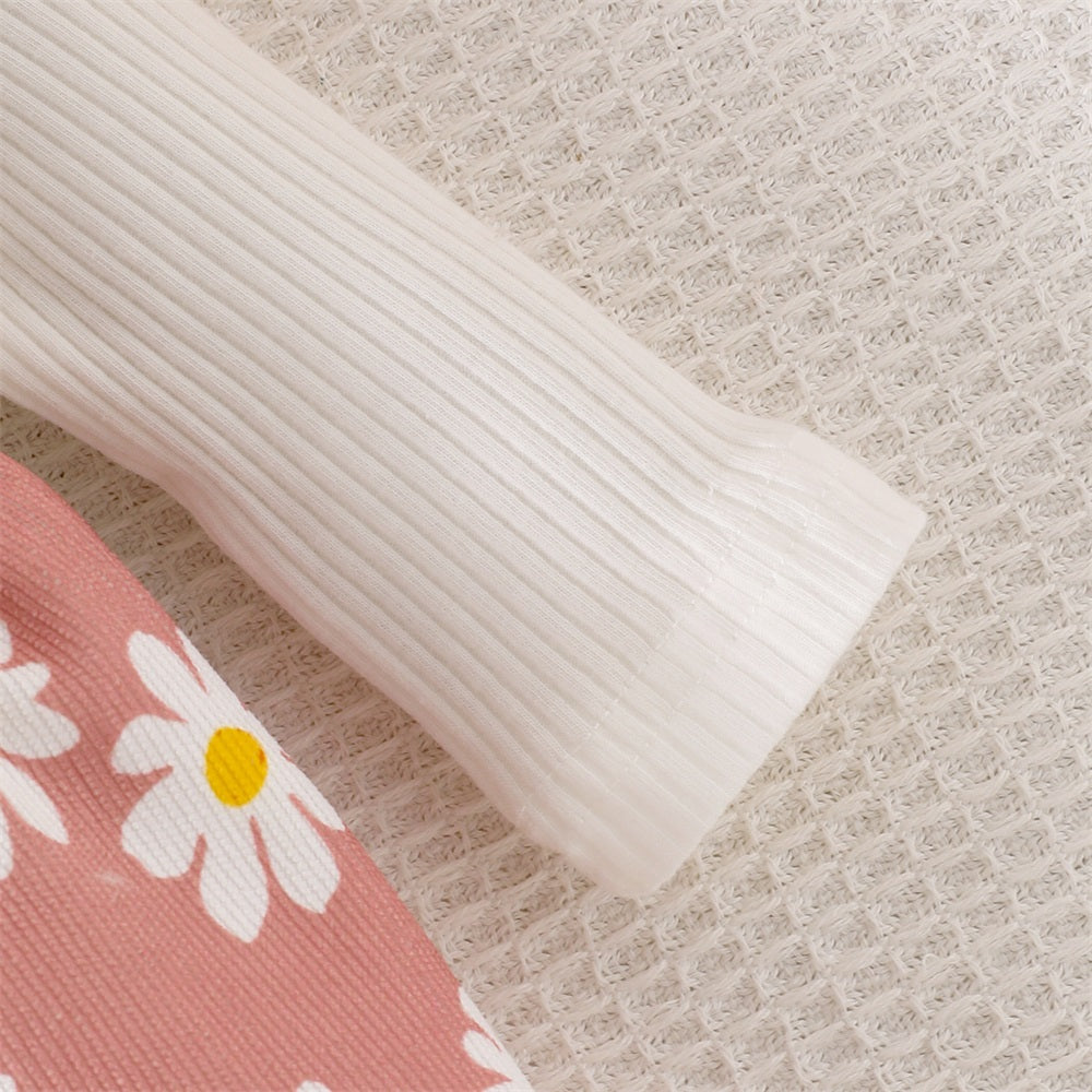 2PCS Casual Cute Daisy Print Long Sleeve Baby Jumpsuit