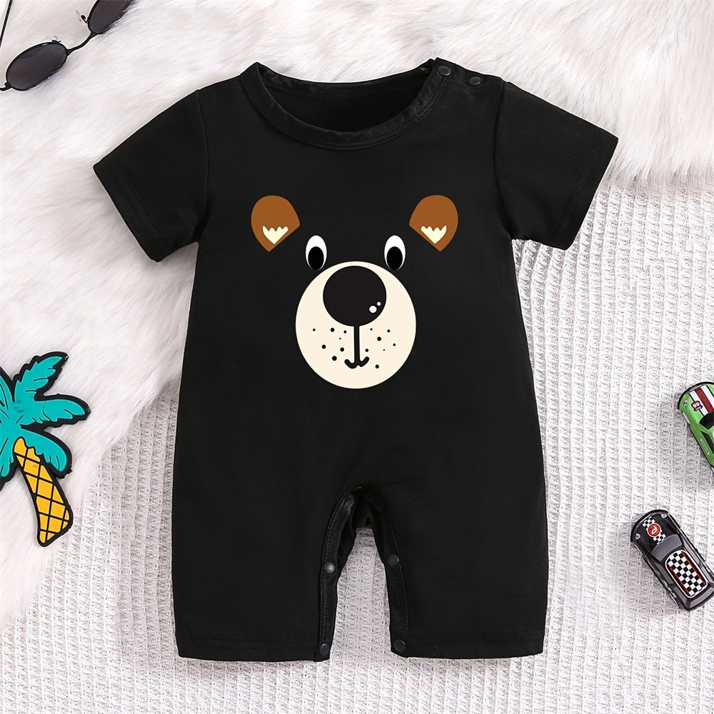 Adorable Bear Printed Short Sleeve Baby Jumpsuit