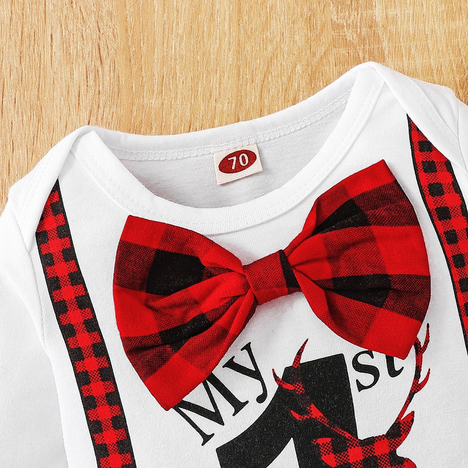 3PCS My 1st Christmas Letter Print Plaid Long Sleeve Baby Set