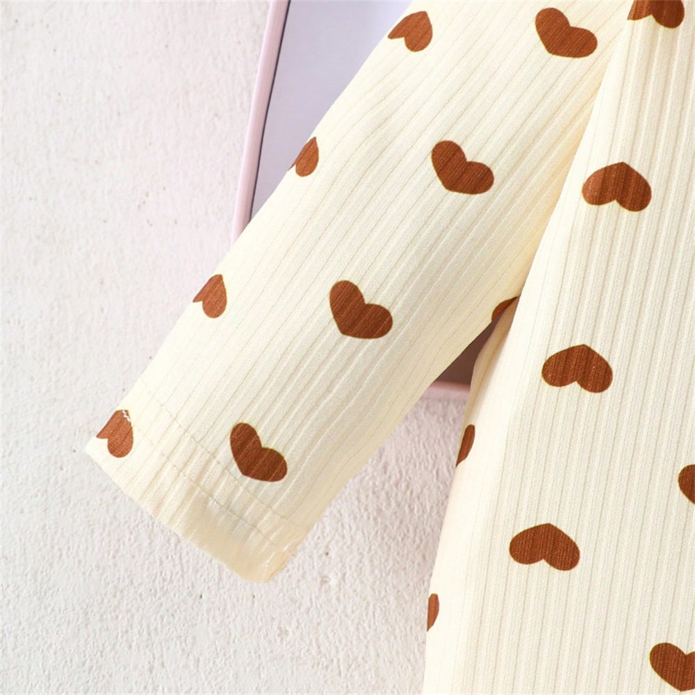 3PCS Cute Heart Print Frill Trim Long Sleeve Baby Set