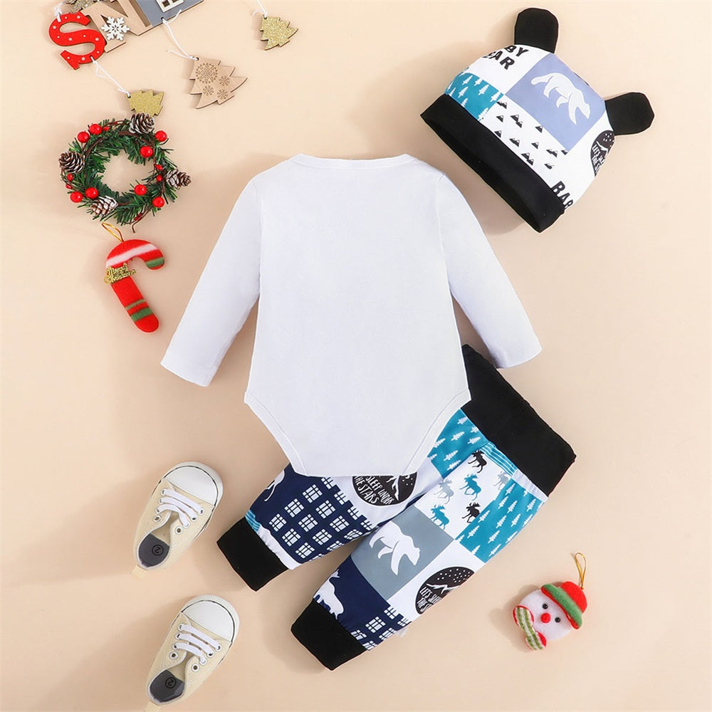 3PCS Cute Bear Print Long Sleeve Baby Set