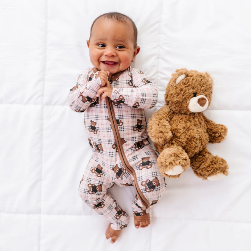 Adorable Bear Plaid Printed Baby Jumpsuit