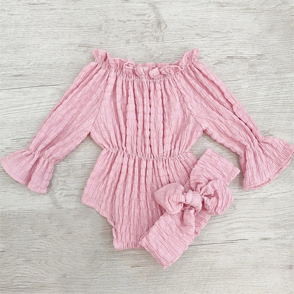 2PCS Comfy Solid Color Long Sleeve Baby Romper