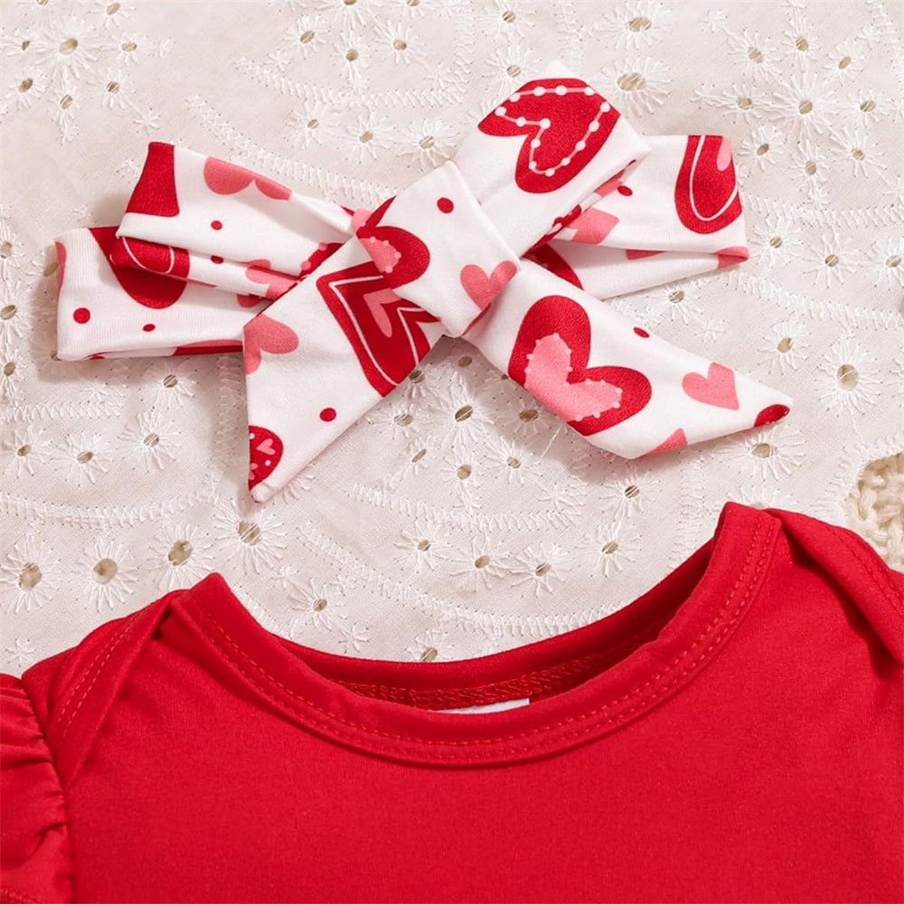 3PCS My 1st Valentine's Day Letter Heart Print Long Sleeve Baby Set