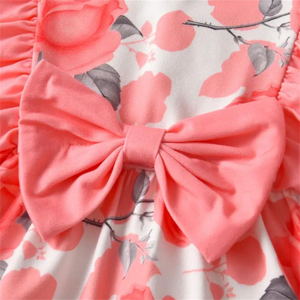 2PCS Floral Print Ruffled Long Sleeve Baby Jumpsuit
