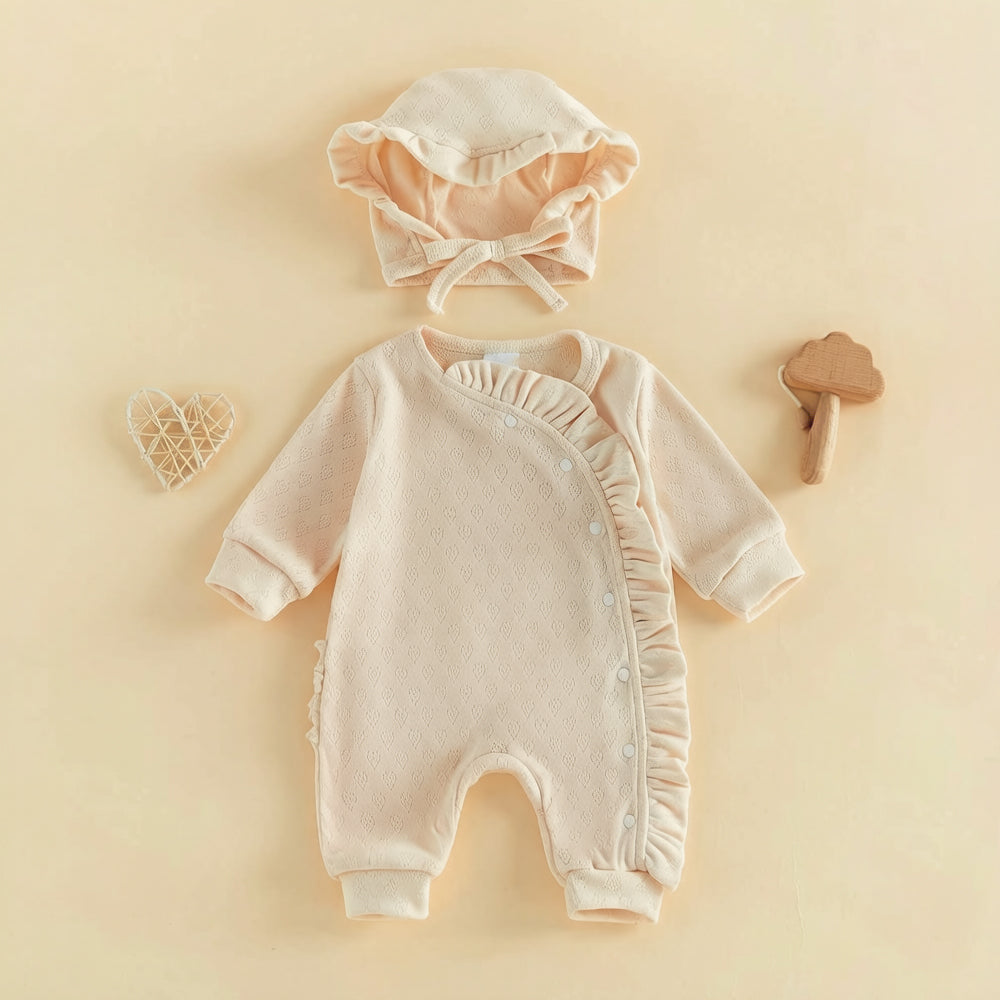 2PCS Sweet Solid Color Long Sleeve Ruffle Baby Jumpsuit