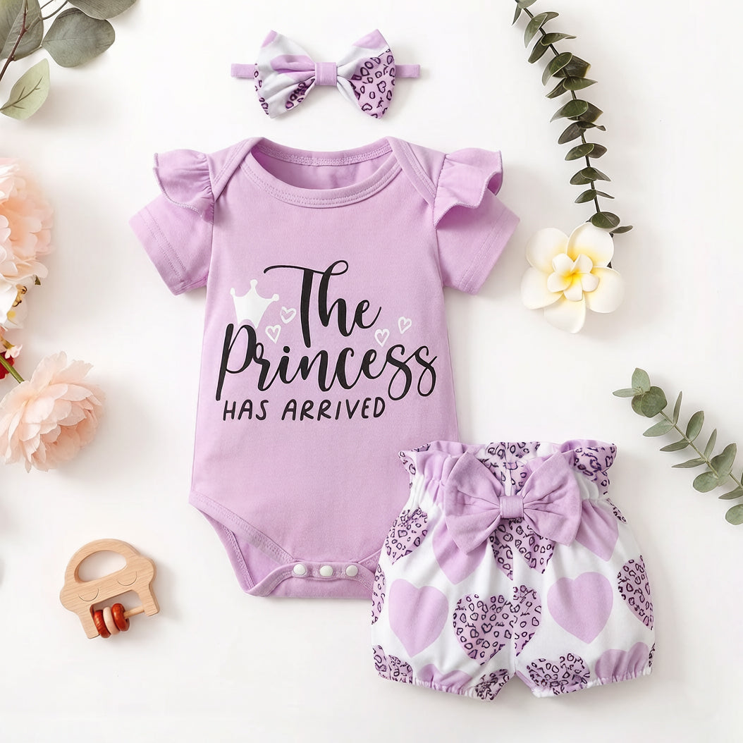 3PCS The Princess Letter Heart Printed Short Sleeve Baby Set