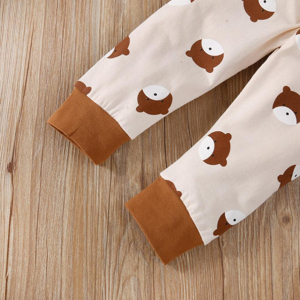 3PCS Lively Bear Printed Long Sleeve Baby Set