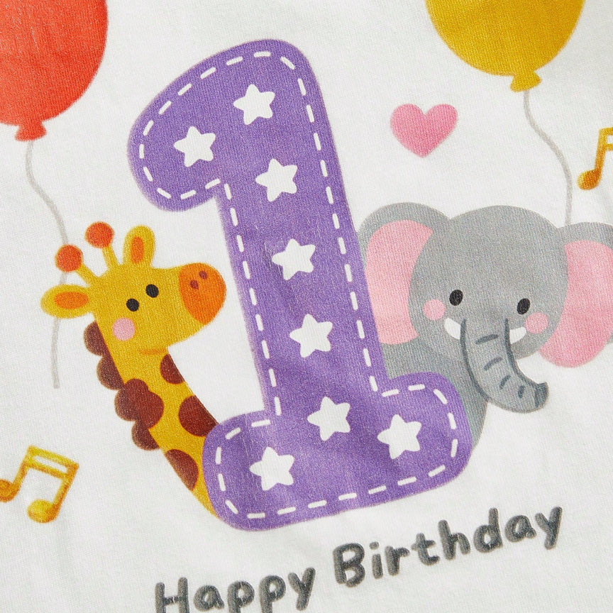 3PCS Happy Birthday Letter Animal Printed Baby Set
