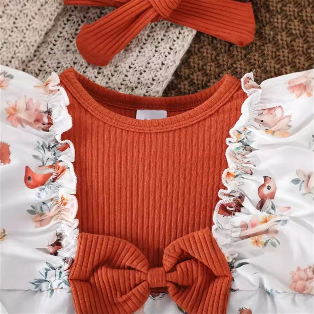 2PCS Cute Little Animals Print Long Sleeve Baby Jumpsuit