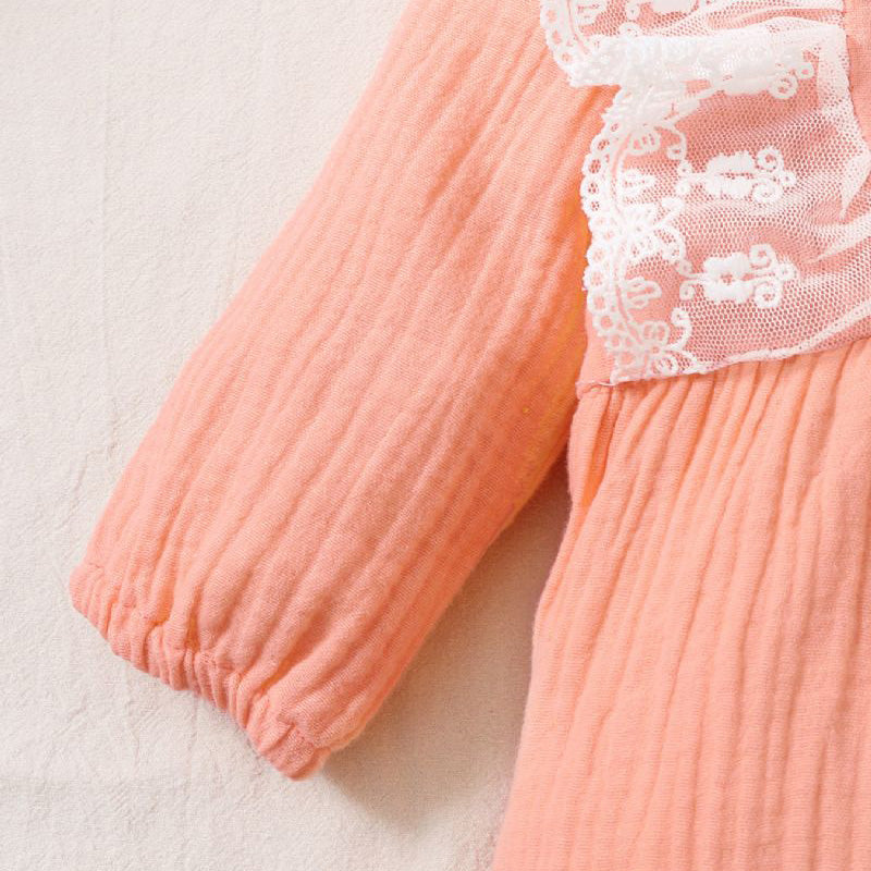 Lovely Floral Printed Lace Long Sleeve Baby Jumpsuit