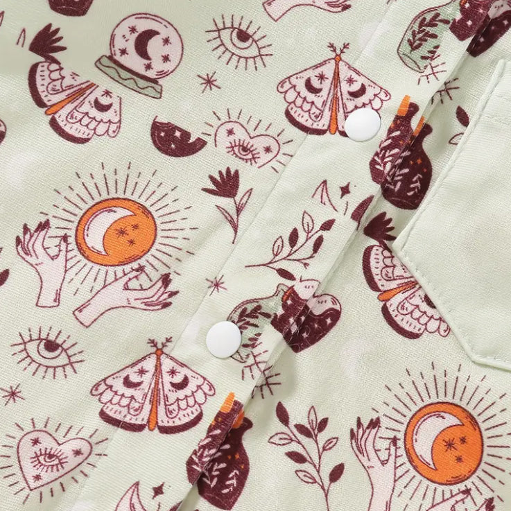 Moon and Stars Print Long Sleeve Baby Hooded Jumpsuit