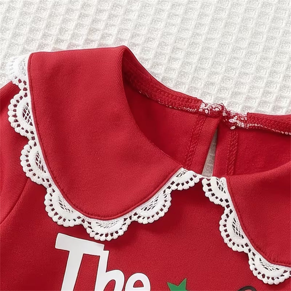 2PCS Christmas Themed Letter Print Peter Pan Collar Baby Jumpsuit