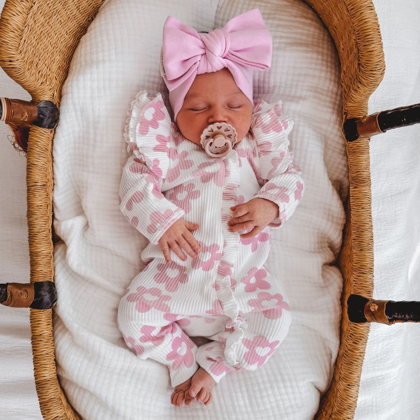 Pretty Floral Print Ruffle Long Sleeve Baby Jumpsuit