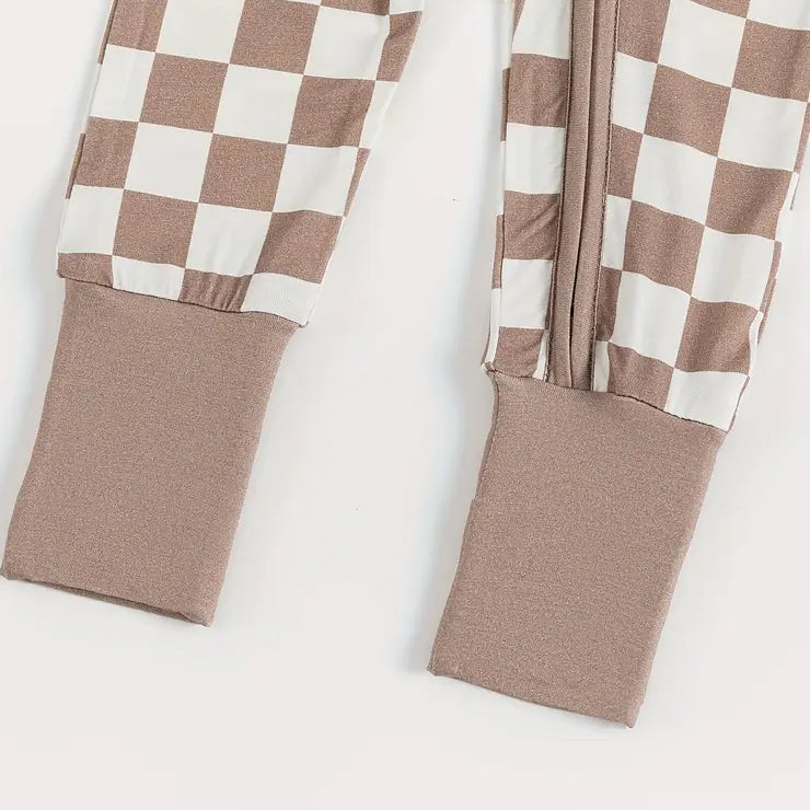 Plaid Printed Zipper Bamboo Viscose Baby Jumpsuit