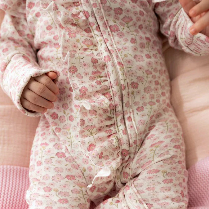 2PCS Cheerful Floral Print Long Sleeve Zipper Baby Jumpsuit