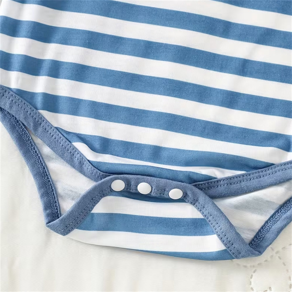 3PCS Casual Puppy Print Striped Long Sleeve Baby Set