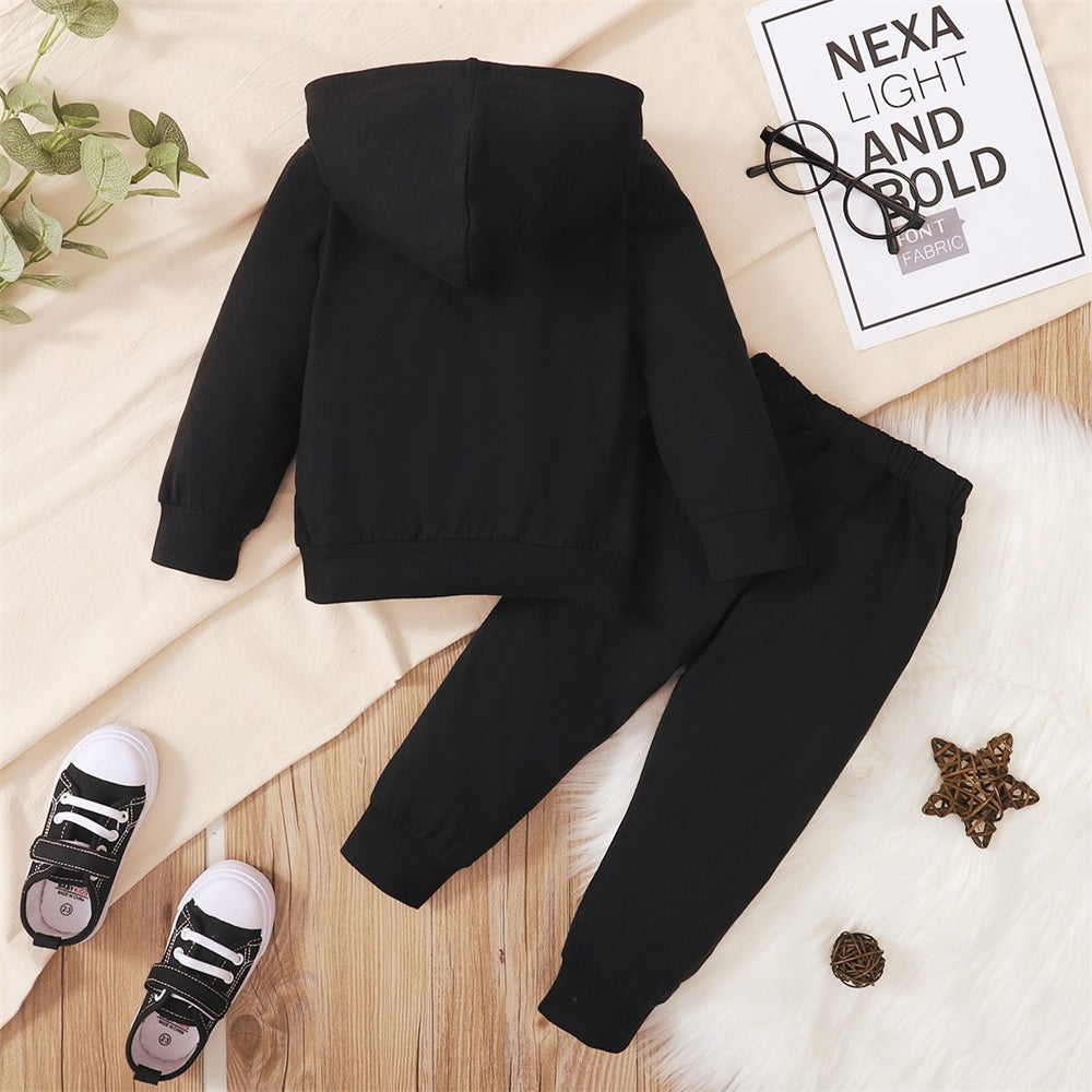 2PCS Mama's Boy Letter Print Long Sleeve Hooded Baby Set