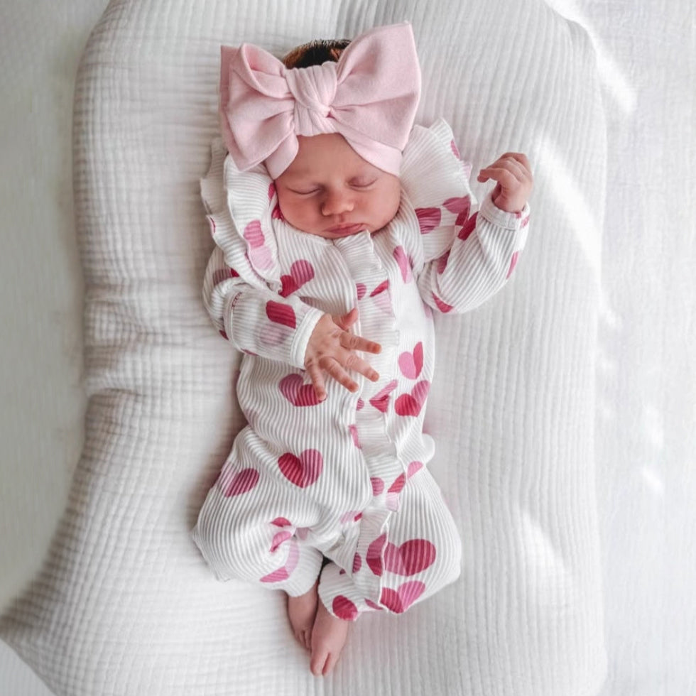 Lovely Baby Girl Heart Print Zipper Long Sleeve Jumpsuit