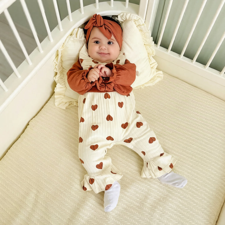3PCS Pretty Heart Printed Long Sleeve Baby Girl Jumpsuit