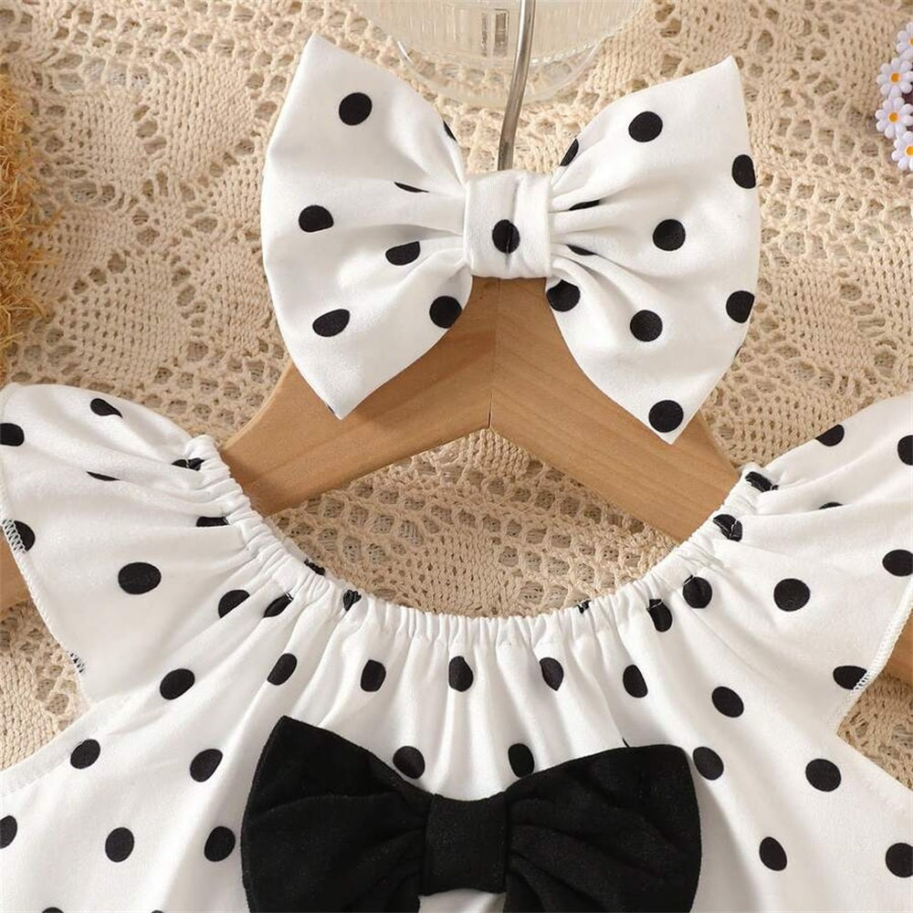 2PCS Cute Polka Dots Print Flutter Sleeve Baby Romper