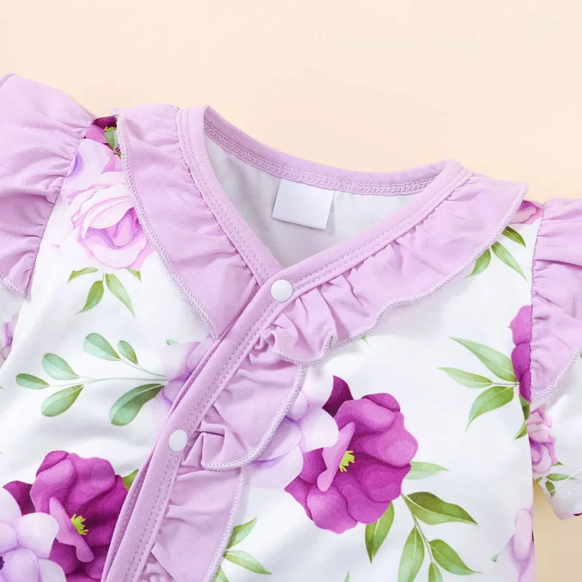 2PCS Pretty Floral Printed Ruffles Short Sleeve Baby Jumpsuit